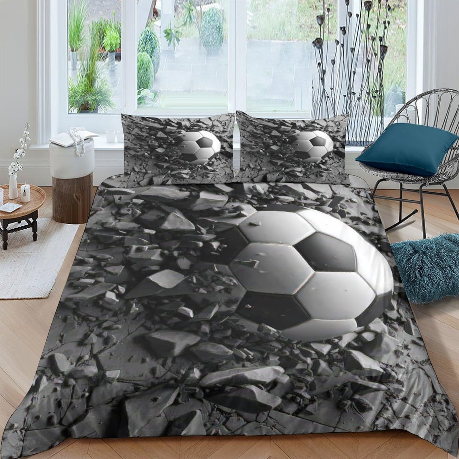 Ctjqhvkz Style-10 3D Printed Soccer Ball Fitted Sheet Microfiber Grey Cracked Ground Mattress Cover For Bedroom Guest Room Decor Single（135X200cm）