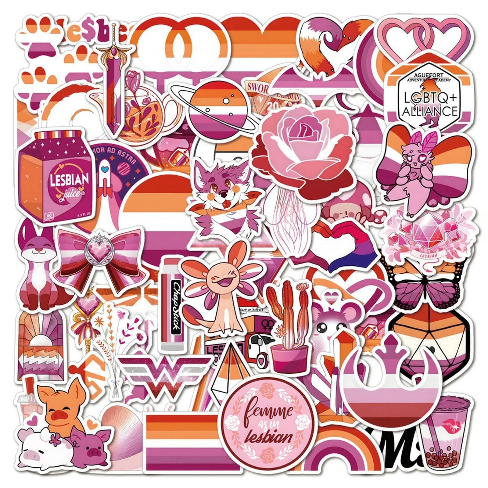 TVIVID 10/30/60PCS Lesbian Pride Stickers Lesbian Love Stickers DIY Water Bottle Laptop Luggage Guitar Phone Skateboard Sticker Decal