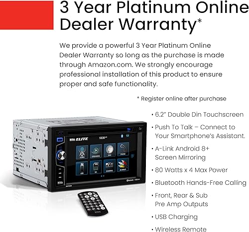 Miniatura 5 de BOSS Audio Systems Elite BV755B - Sistema estéreo para automóvil, pantalla táctil de doble DIN de 6.2 pulgadas, unidad principal Bluetooth, receptor