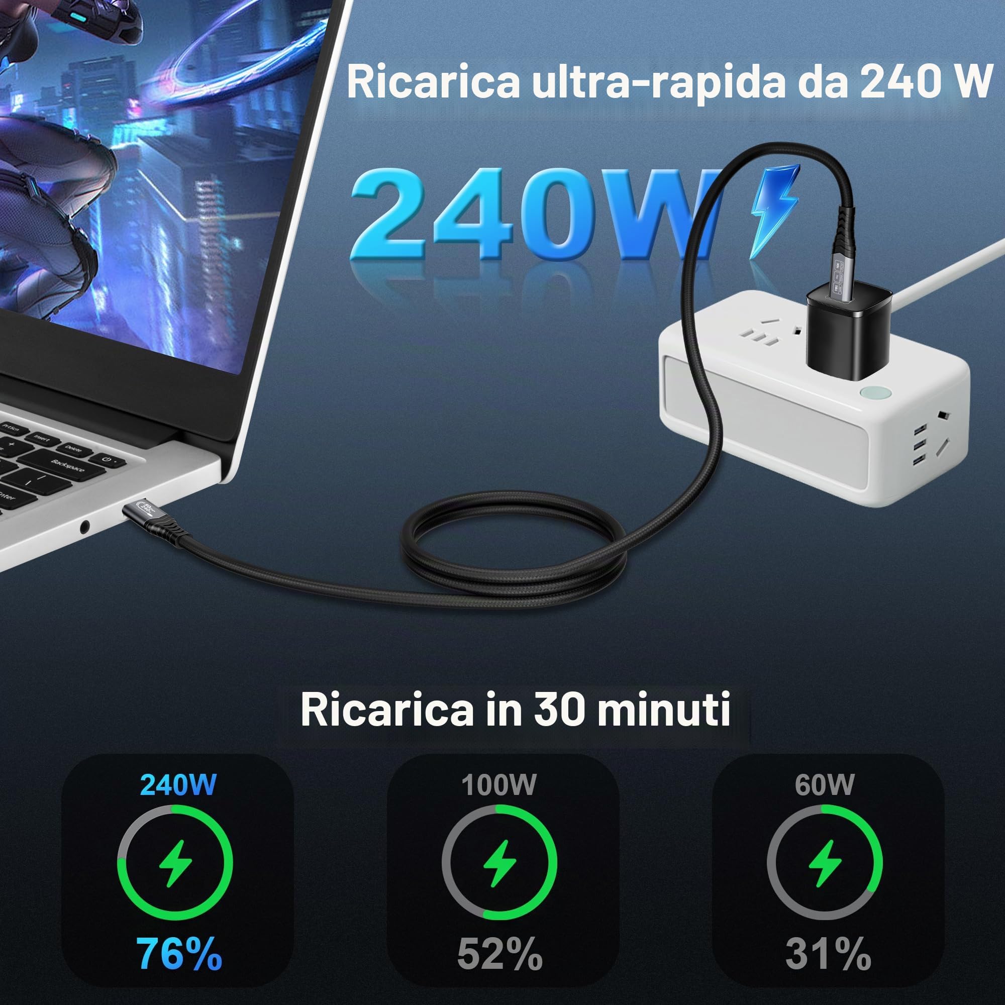 80Gbps USB 4 V2.0 Cavo Thunderbolt 5 3m, unidirezionale fino a 120Gbps, Video 16K/Dual 8K@60Hz, 240W, Compatibile con Thunderbolt 4/3, USB C, Laptop,eGPU,Display,Smartphone