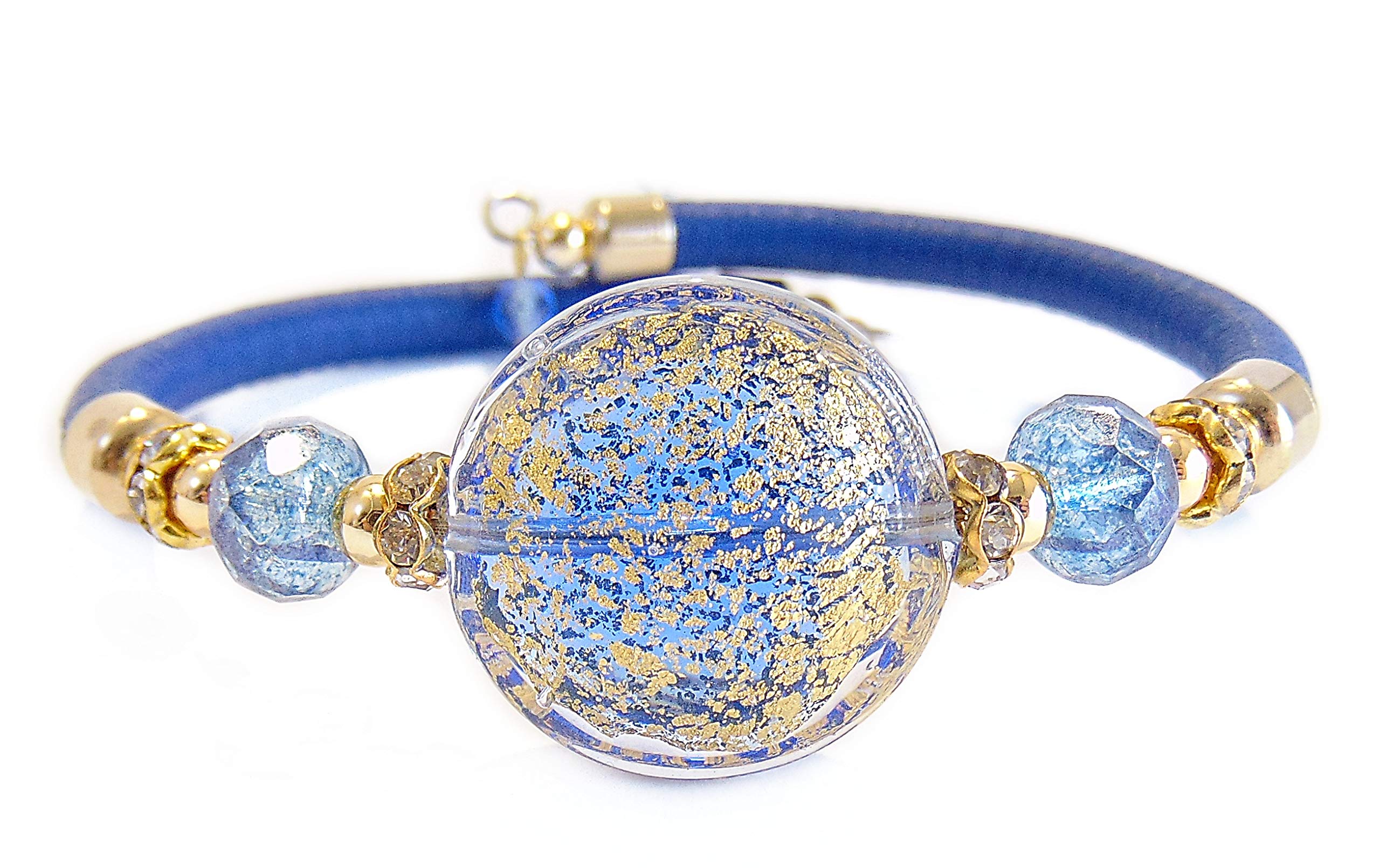 Bracciale Donna In Vera Pelle Toscana Con Perla Di Murano Oro 24kt - Made In Italy Unico - 3