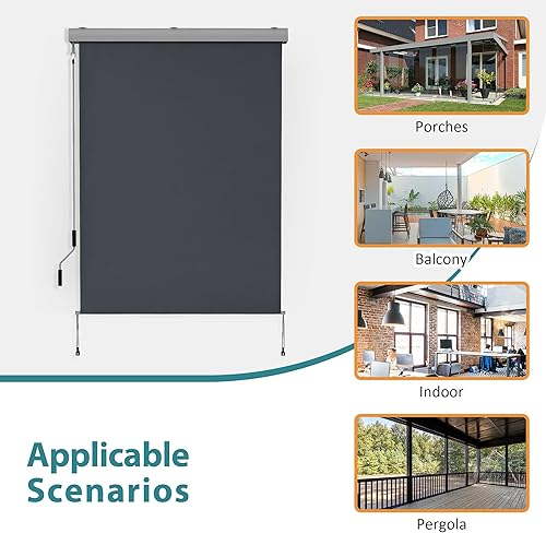 Miniatura 6 de MCombo Toldo desplegable para exteriores, cortinas enrollables para patio, cenefa protectora para porche, 4209 (4 x 8 pies, gris oscuro)
