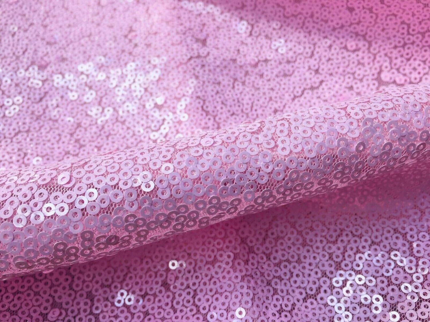 3mm MINI Sequin Fabric Material, 2 Way Stretch for Wedding, Dress, Backdrop Sparkling or Matte Sequins - 51 inches Wide (Sold BY THE Yard) (Baby Pink)