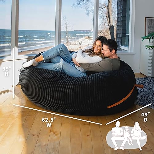 Miniatura 265 de Big Joe Fuf - Puf extragrande (XXL) relleno de espuma con funda extraíble, color niebla Lenox, poliéster tejido duradero, 6 pies, gigante Negro