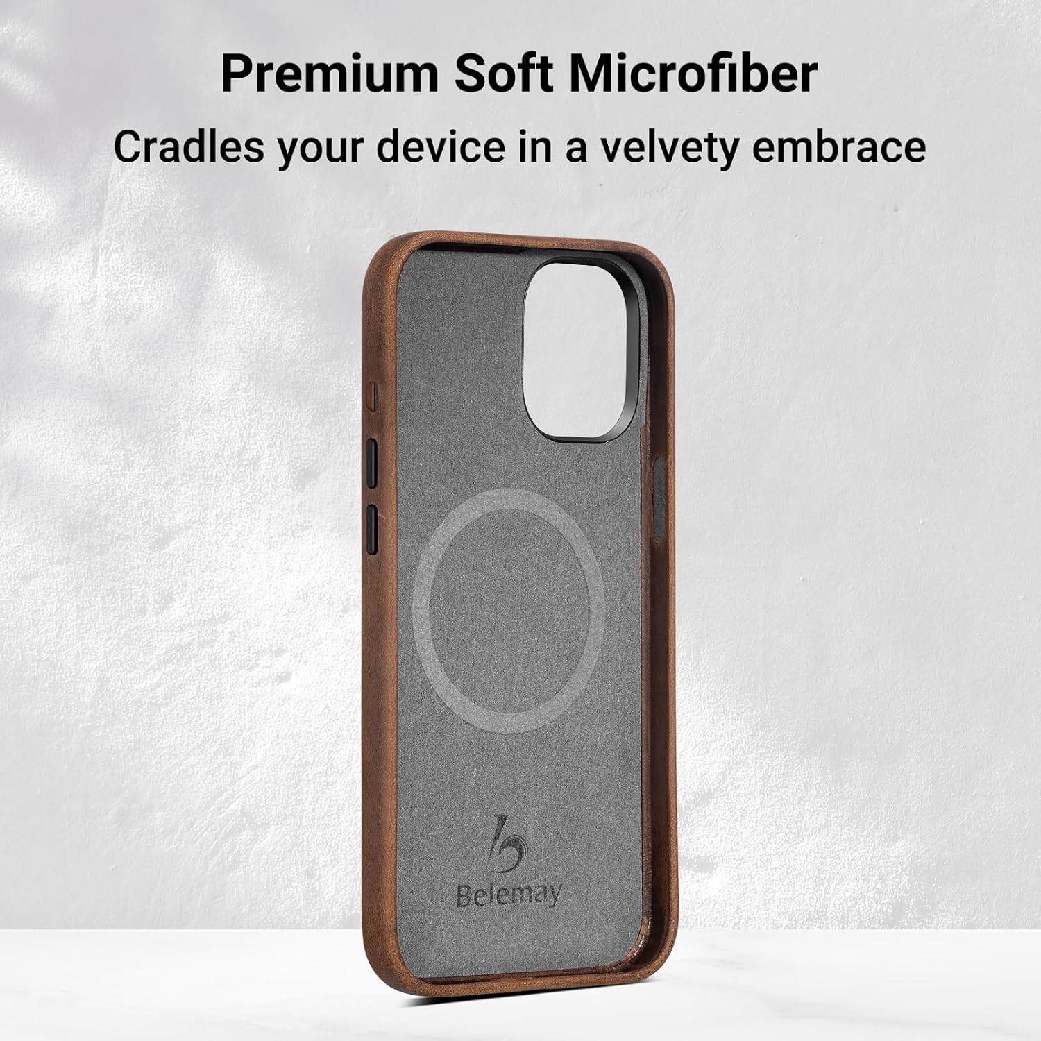 Belemay Compatible with iPhone 14 Pro Max Leather Case with Magsafe - Top Grain Vintage Crazy Horse Leather - Metal Buttons & Camera Bezel - Slim Fit - Premium Phone Cover (6.7-inch)-Retro Brown - Image 8