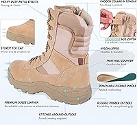 Vista 5 de Botas tácticas militares para hombre con cremallera lateral, botas de combate para la jungla del ejército