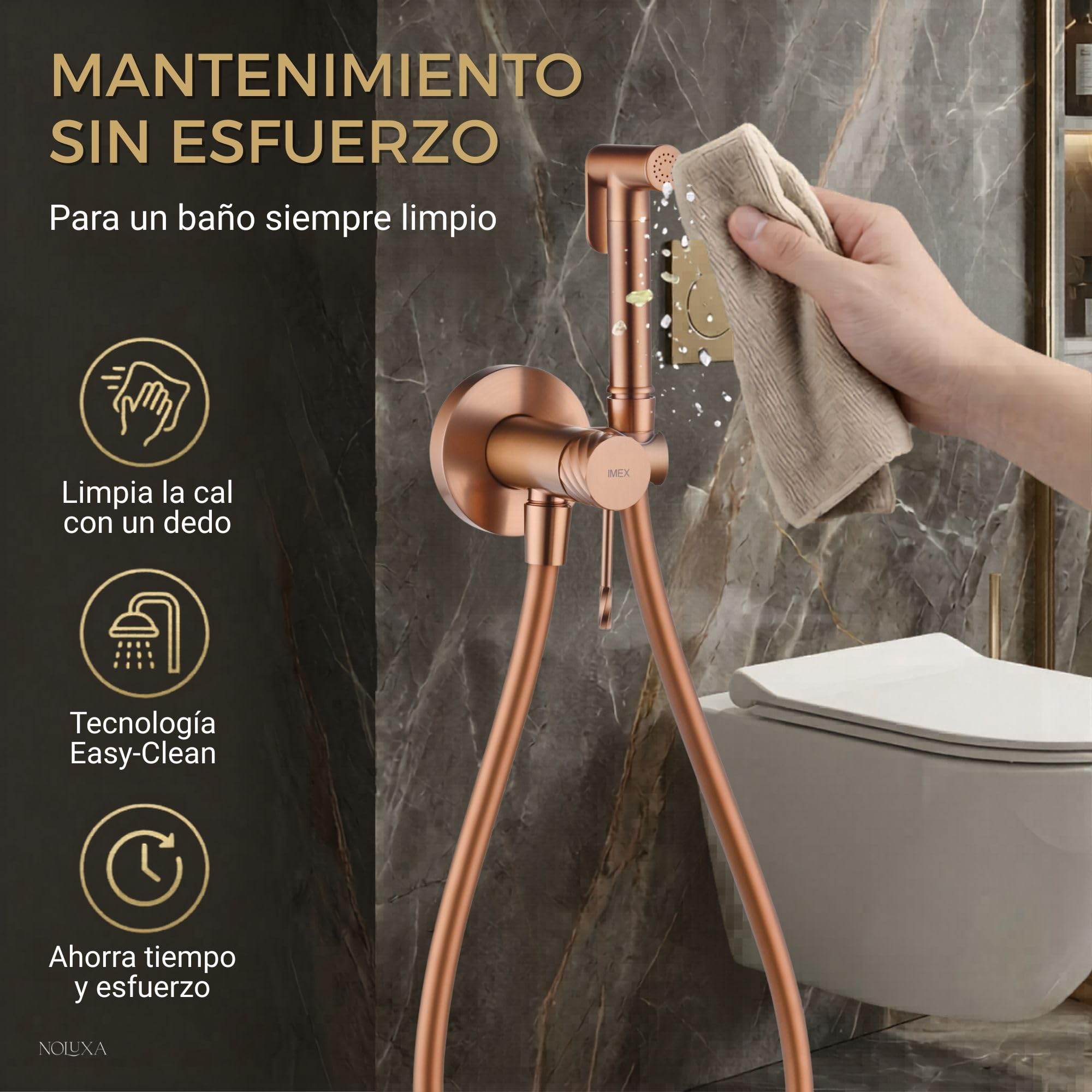 IMEX - Ducha Bidet Agua Fría y Caliente Color Oro Rosa Cepillado | Grifo Bidet Empotrado para WC | Ducha Higiénica Monomando para Inodoro | Grifería Sustituto de Bidé | Serie Bless