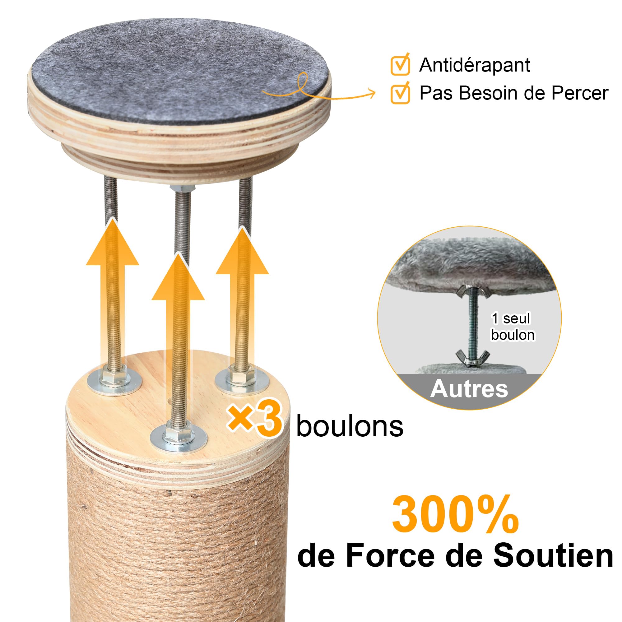 FUKUMARU Arbre à Chat du Sol au Plafond, Tour d'escalade à 6 Niveaux de Hauteur Réglable avec Griffoirs Épais, Centre d'Activité pour Chat avec Capsule Transparente et Hamac Douillet