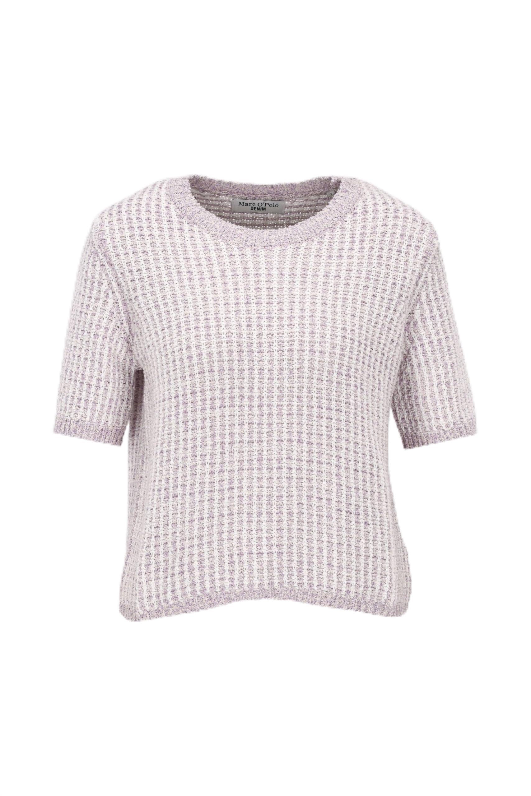 Marc O'Polo Denim Damen Pullover Kurzarm Loose Fit, Lila (Light Purple Multi 01), M