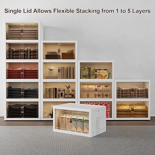 Miniatura 15 de JOYMOOP Contenedores de almacenamiento apilables de 198 Qt con tapas, organizadores de armario y cajones de almacenamiento de plástico