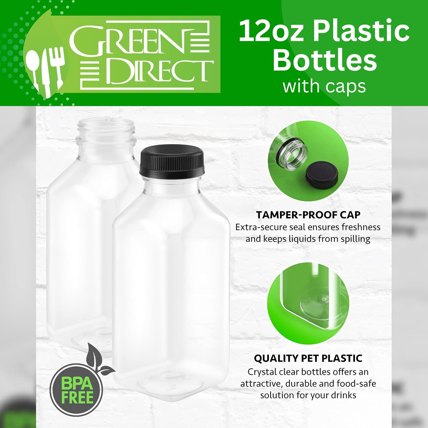 12 oz Plastic Bottles With Lids | Clear Water Bottles | BPA Free Reusable Bottles With Lids | Empty Bottles For Juice | Plastic Clear Empty Plastic Bottles With Caps for Smoothie Pack of 20