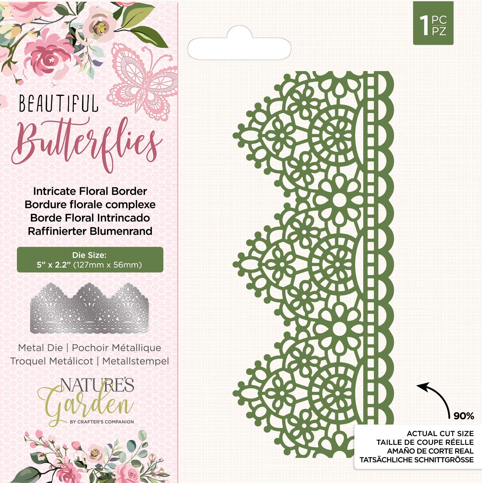 Natures Garden Beautiful Butterflies Collection-Metal Cutting Die-Intricate Floral Border, us:one size, Silver