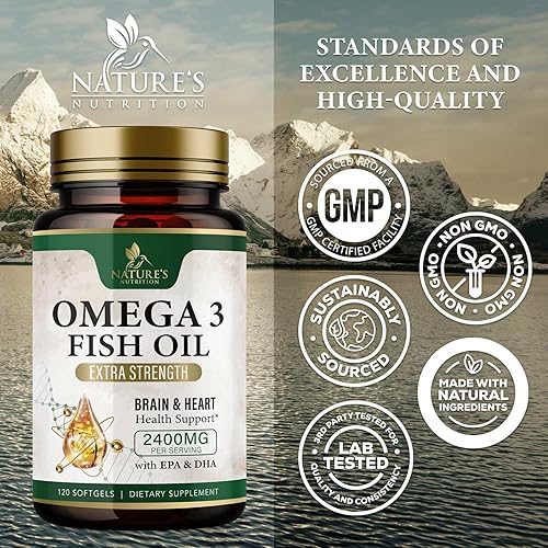 Miniatura 4 de Suplementos de aceite de pescado Omega 3  2400 mg de triple fuerza Omega3, EPA y DHA con ácidos grasos esenciales  Apoyo natural para el sistema