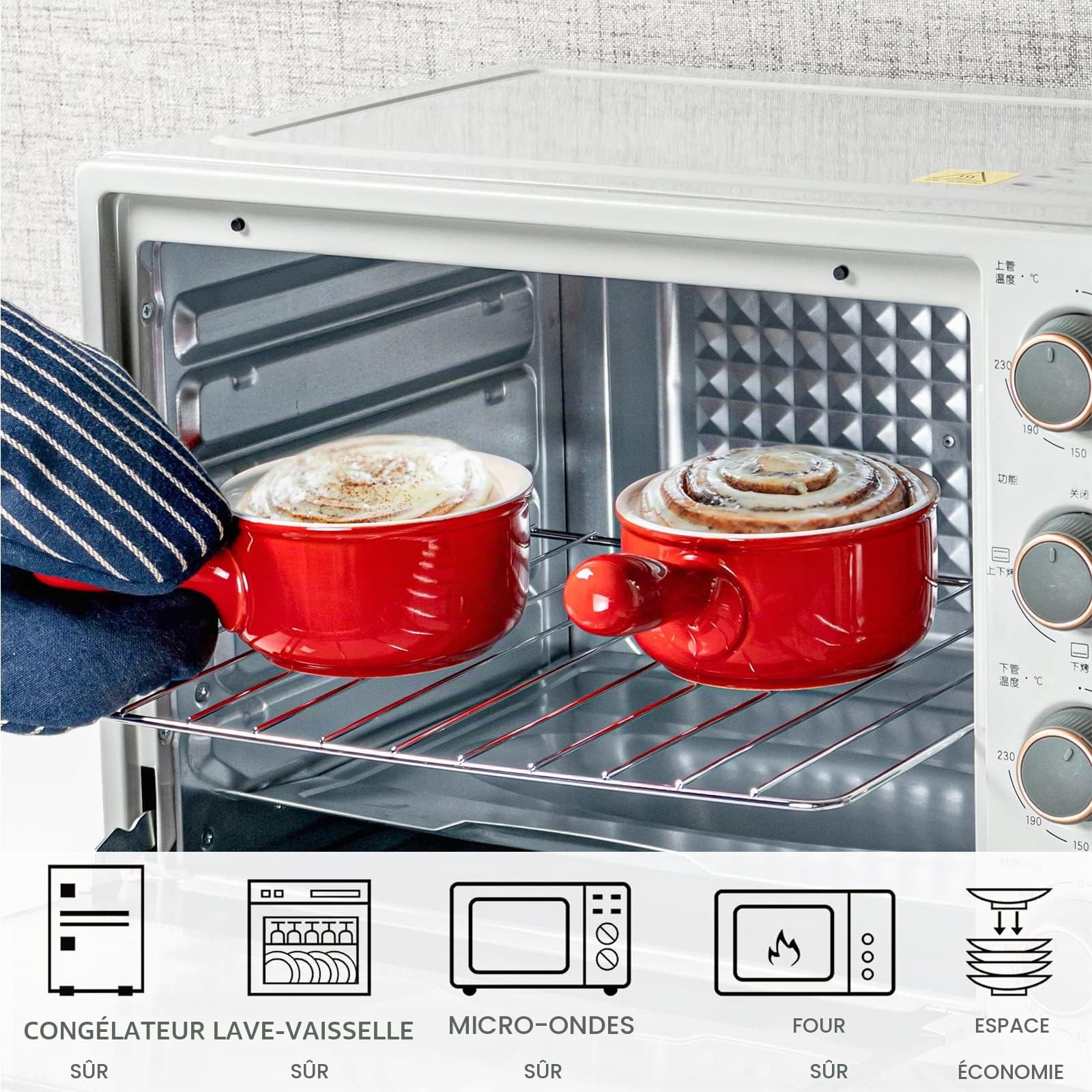 UNICASA Mini Pot à Lait, Bol à Soupe avec Poignée en Céramique de 400 ml, Petits Bols à Tapas et Sauces Convient Lave Vaisselle - Rouge