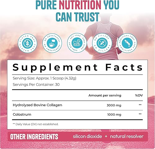 Miniatura 6 de Calostro bovino y colágeno en polvo sin sabor  Calostro alimentado con pasto + colágeno hidrolizado para la salud intestinal, apoyo inmunológico,