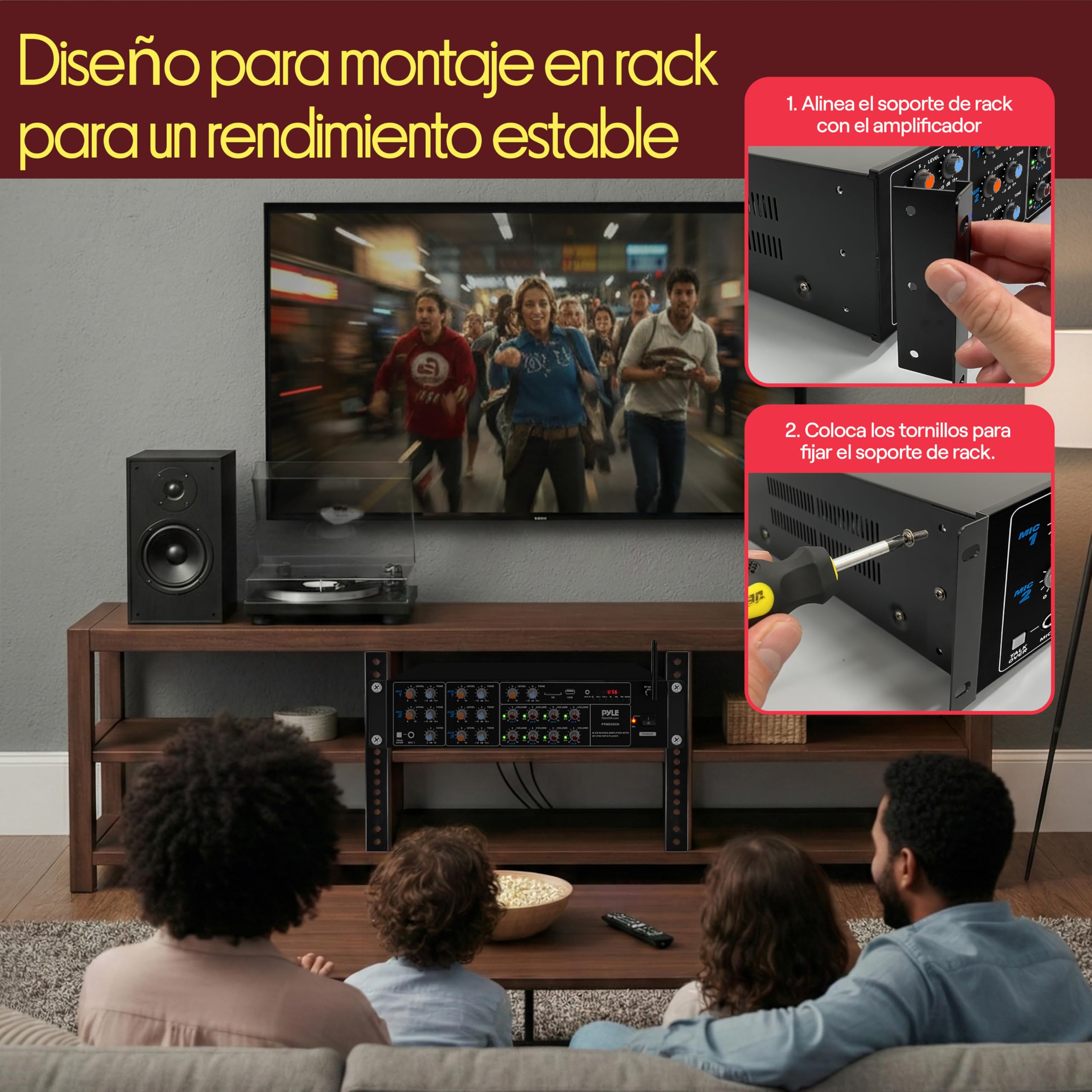 Pyle Amplificador de Sonido, 4000W, Bluetooth, Inalambrico, Sistema de Caja de Receptor Estereo, para el hogar, 8 Canales, RCA, USB, AUX, Altavoces, PA, Teatro, Estudio, Escenario