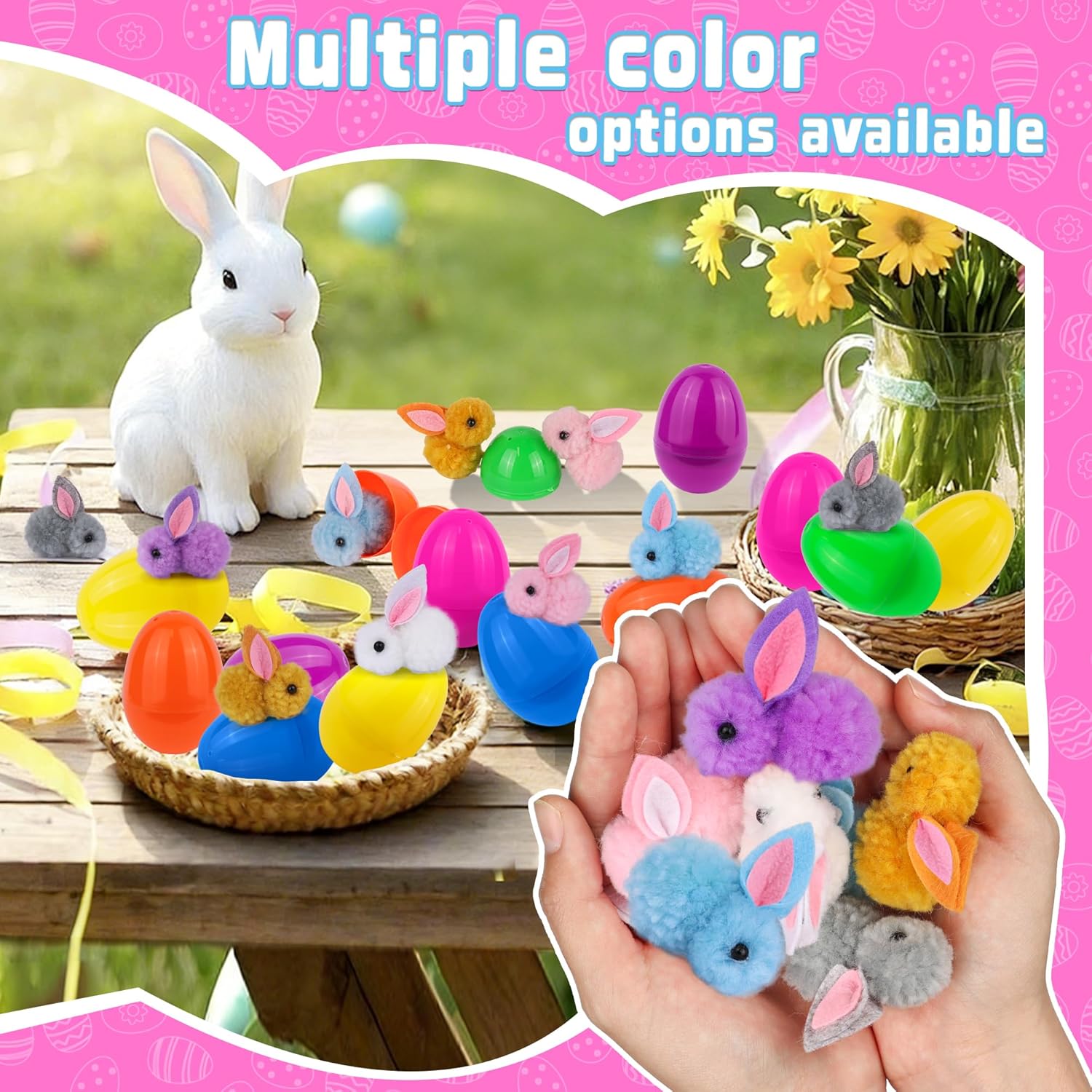 24 Pack Easter Egg Fillers with Easter Bunny Plush Easter Eggs with Toys Inside, Mini Easter Stuffed Animals Easter Eggs Hunts Party Favors Easter Basket Stuffers for Kids Toddler Teens Boys Girls