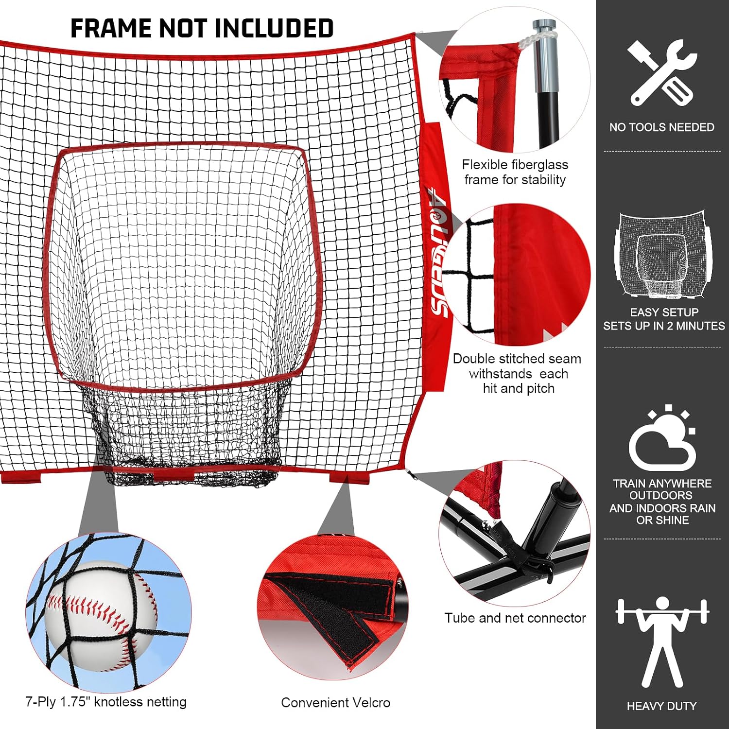 6'x6' Baseball Softball Replacement Net (NET ONLY) | Replacement Pitching Batting Net for 6'x6' Frame, Heavy Duty Baseball Softball Net, NET ONLY Frame NOT Included
