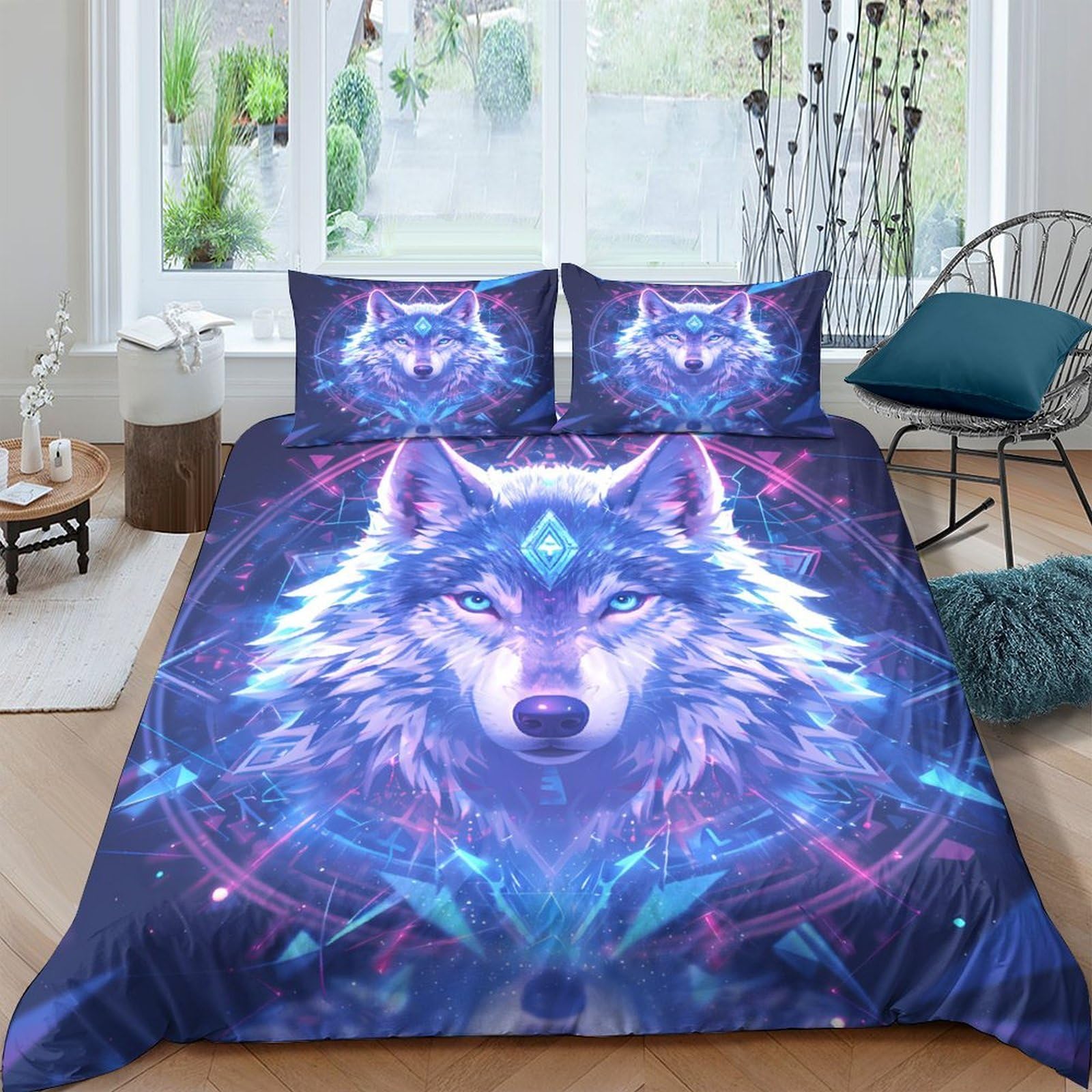 Ctjqhvkz Style-6 3D Printed Mystic Wolf Fitted Sheet Microfiber Soft Breathable Aurora Mattress Cover Bedroom Decor Dorm Protection Single（135X200cm）