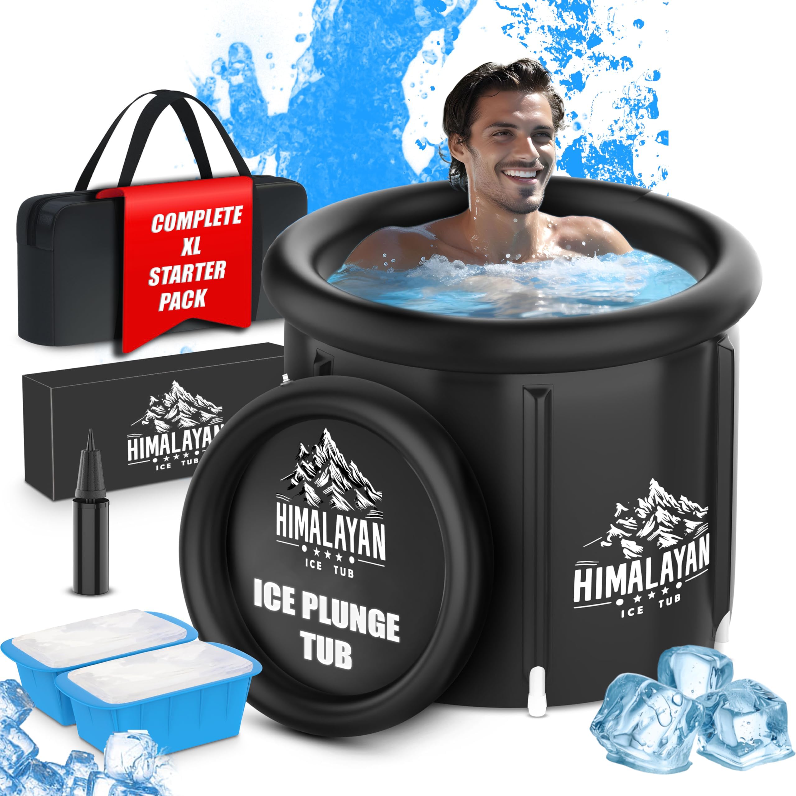 Ice Bath コールドプランジタブ - 106ガロン 31.5インチ XL アイスポッド コールドプランジ リカバリー&ウェルネス用 簡単取り付け コールドプランジ用アイスタブ サーマル&ゴムカバー付き 8ポンドアイスブロック型 2個 屋内/屋外用