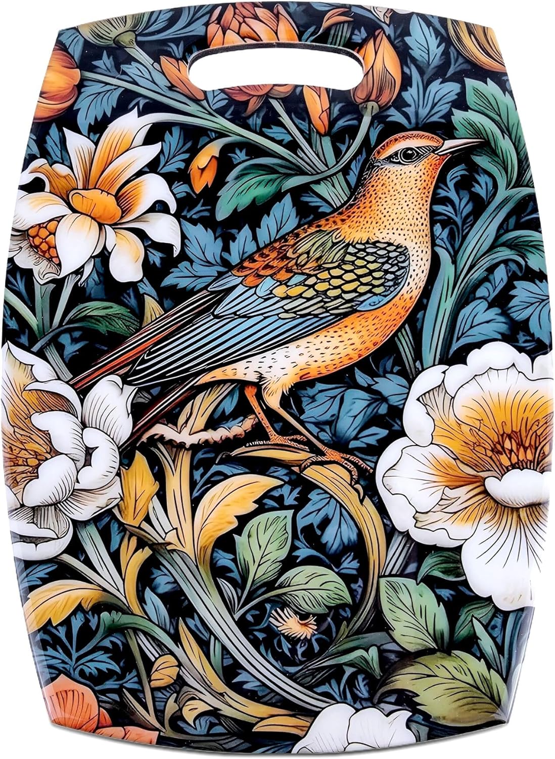 Wooden Cheese Serving Board, Cutting board for meat, cheese board, vegetables, bread and cooking - decorative wooden serving board for kitchen and dining room (Birds William Morris)