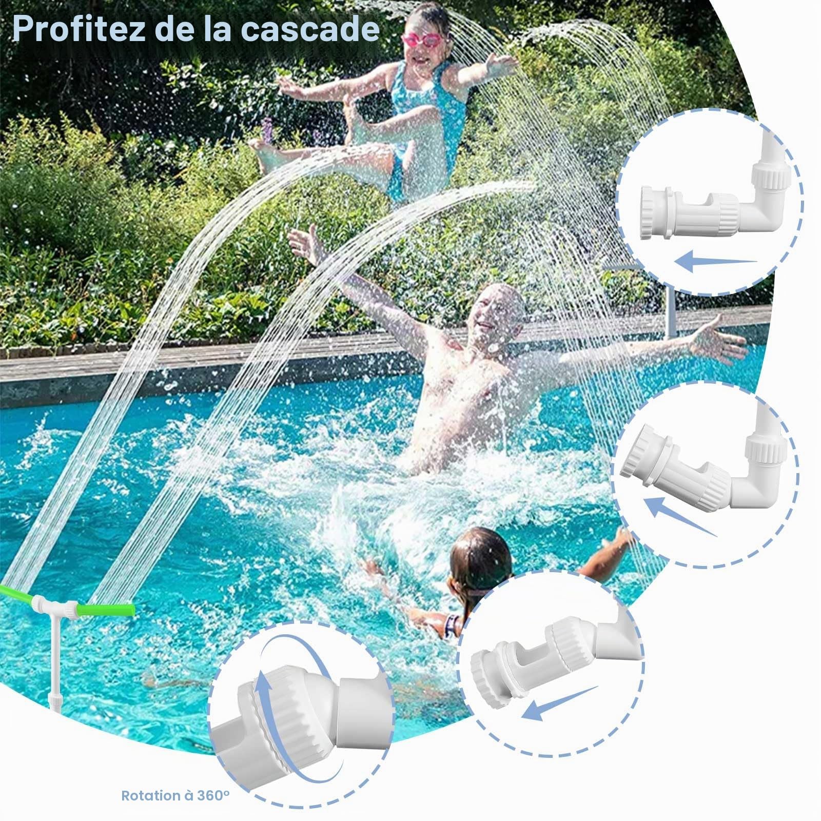 Fontaine de Piscine a Double Pulvérisation, Fontaine à Cascade Réglable 360°, Fontaine de Piscine en Cascade, pour Piscine Hors Sol/Souterraine avec Adaptateur pour Jardin Extérieur