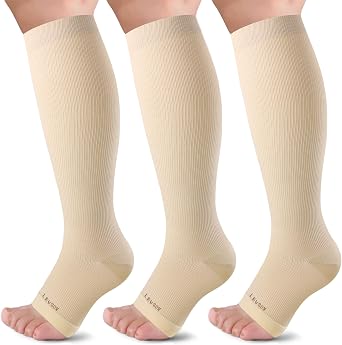 LEVSOX Open Toe Compression Socks for Women & Men 20-30mmHg Toeless Sock Knee High Support Stockings for Circulation Nurses Pregnant Travel