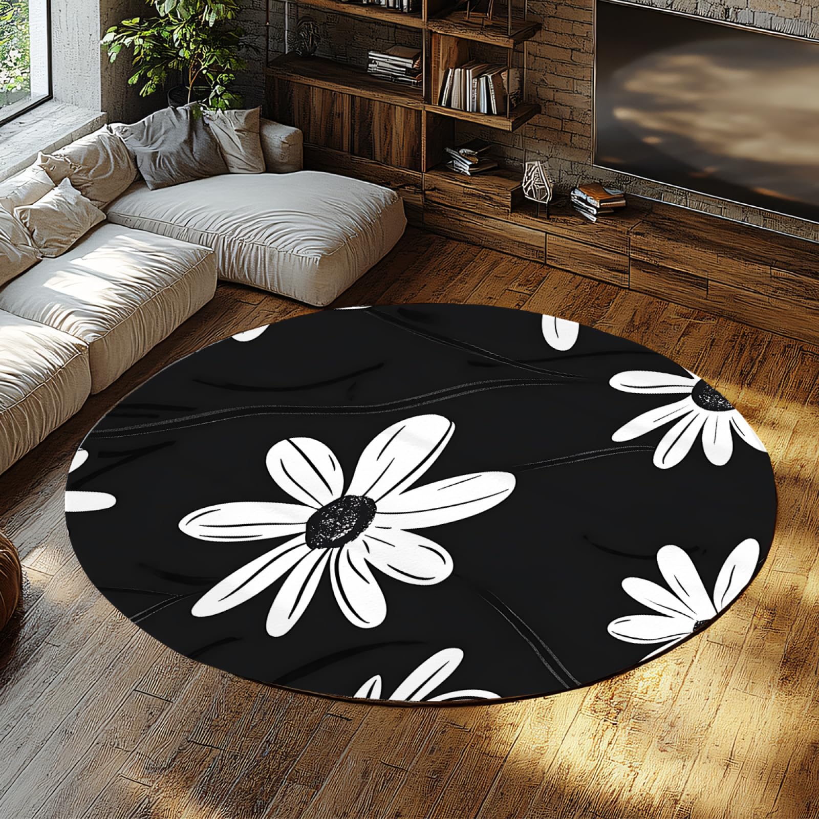 Tapis de bain rond antidérapant contre les glissades daisy