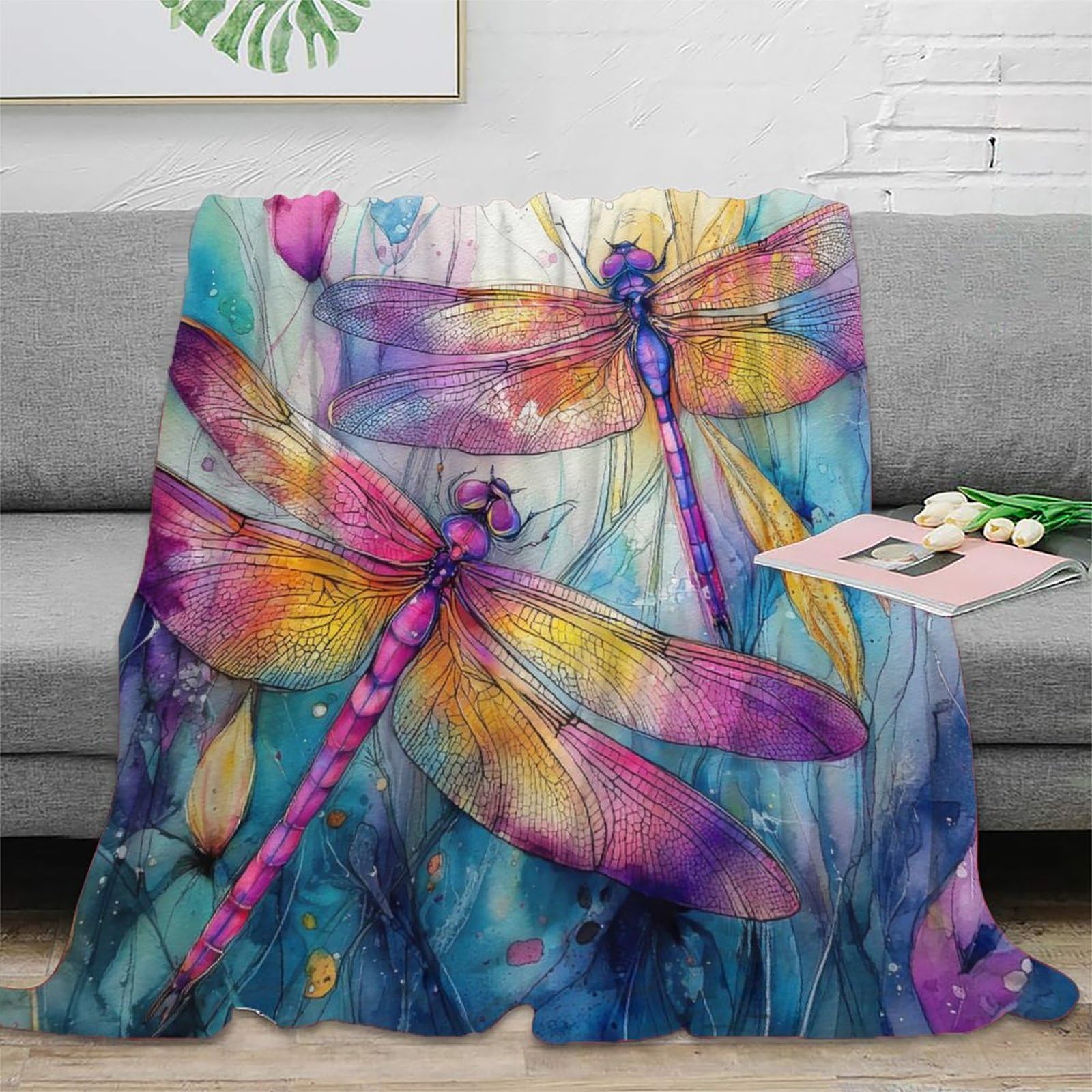 Plaid en microfibre haut de gamme imprimé libellule artistique