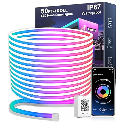 Miniatura 8 de Nexillumi Tira de luces de neón RGB de 32.8 pies, cuerda de luces LED flexibles con control remoto, IP67 impermeable, modo de bricolaje, tira de