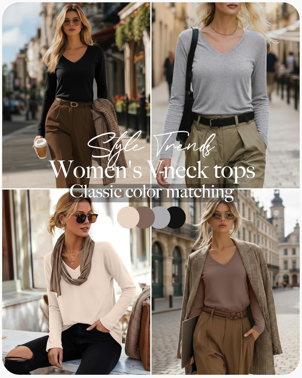 Neer 4 Pack Women's T-Shirts V Neck Long Sleeve Casual Tops Loose Fit Basic Layering Shirts Straight Hem Plain Soft Tees - Image 4