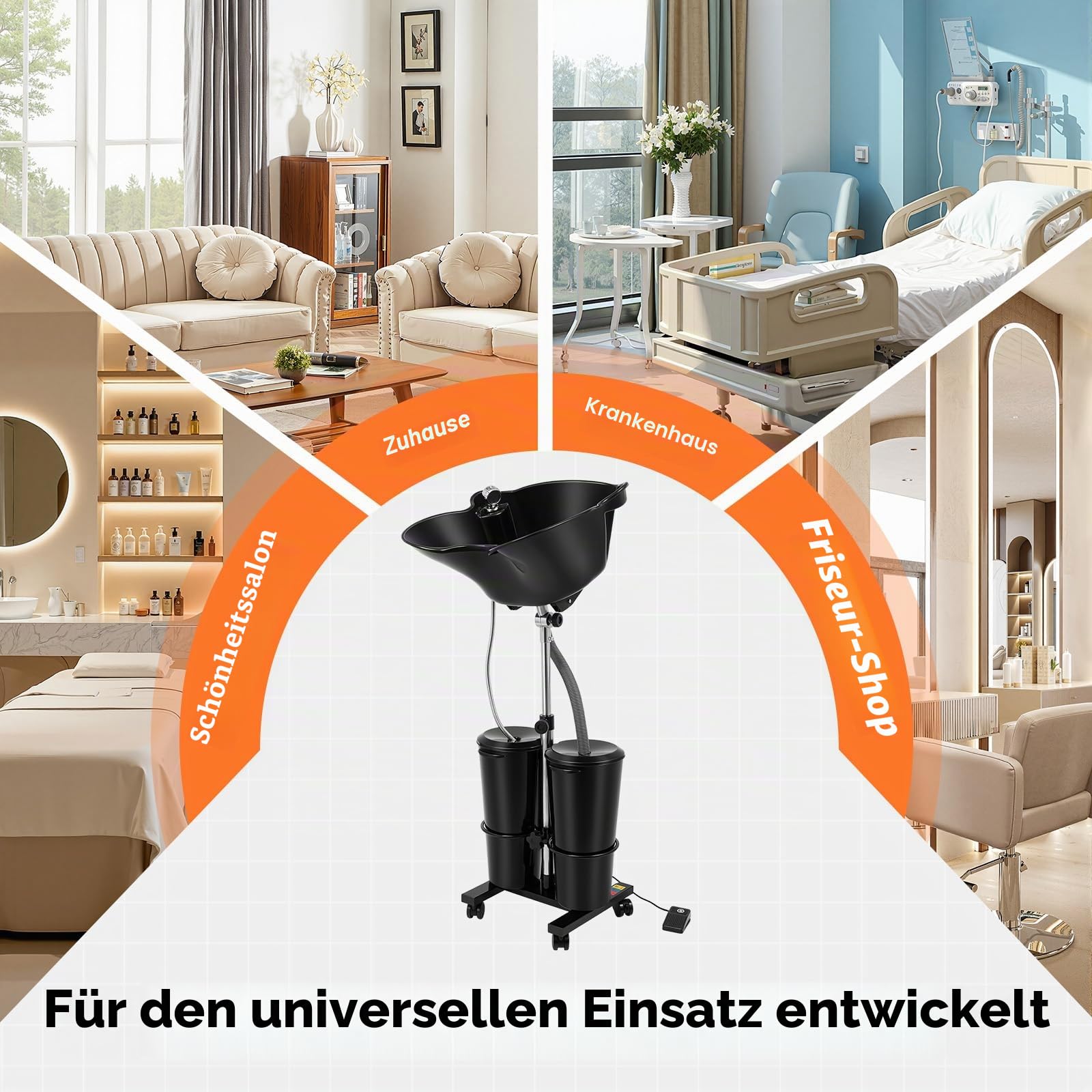 Friseur Waschbecken Mobiles Doppelte Eimer Waschbecken 1,05-1,4 m Höhenverstellbar Rückwärtswaschbecken Freistehend Shampoo Becken mit 2 x 10L Eimer und 4 Räder Haarwaschbecken