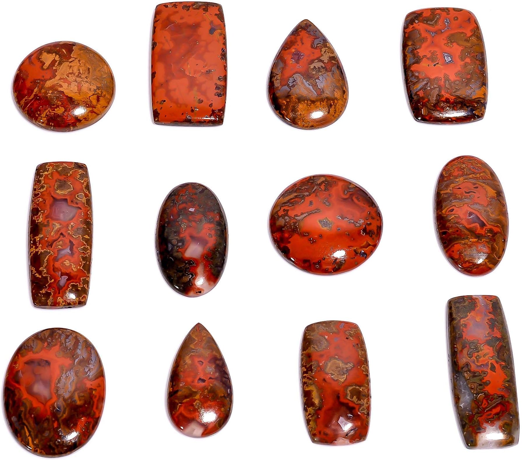 Gemkora 4pcs Seam Agate Gemstone Wholesale Cabochons Set, Jewelry Making Loose Gemstone, Polished Home Decor Specimen, DIY, Wire Wrapping, Reiki, Healing Crystals, Bulk Gemstone Deal