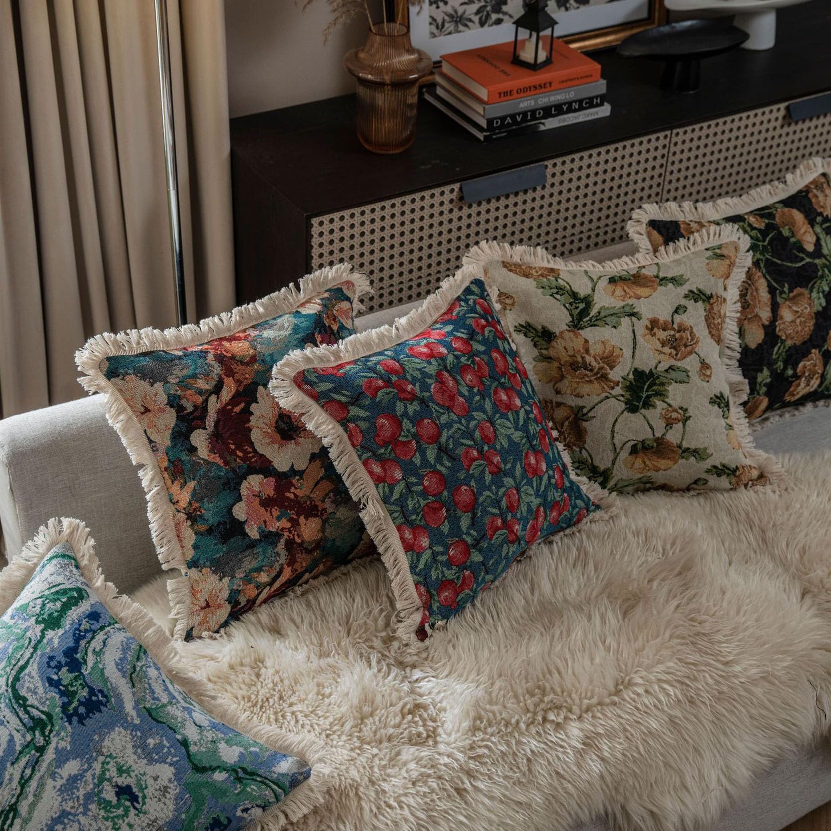 Funda de Almohada Decorativa Seda Estilo Chino, Fundas cojín Jacquard 45 cm/60 cm, Juego 2, Funda Cuadrada con Borde borlas, for sofá(A,60x60CM)