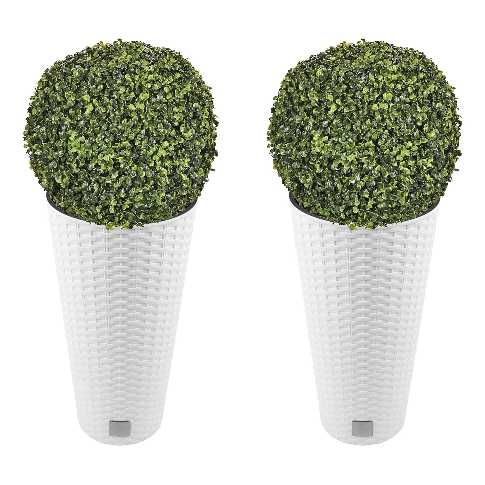 Set public double 27 litres blanc pot de fleur haut et buis boule 36 cm
