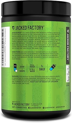 Miniatura 65 de Jacked Factory - Suplemento preentrenamiento Nitrosurge - Energía, aumento de la fuerza, concentración clara, bombeo intenso - Polvo energético