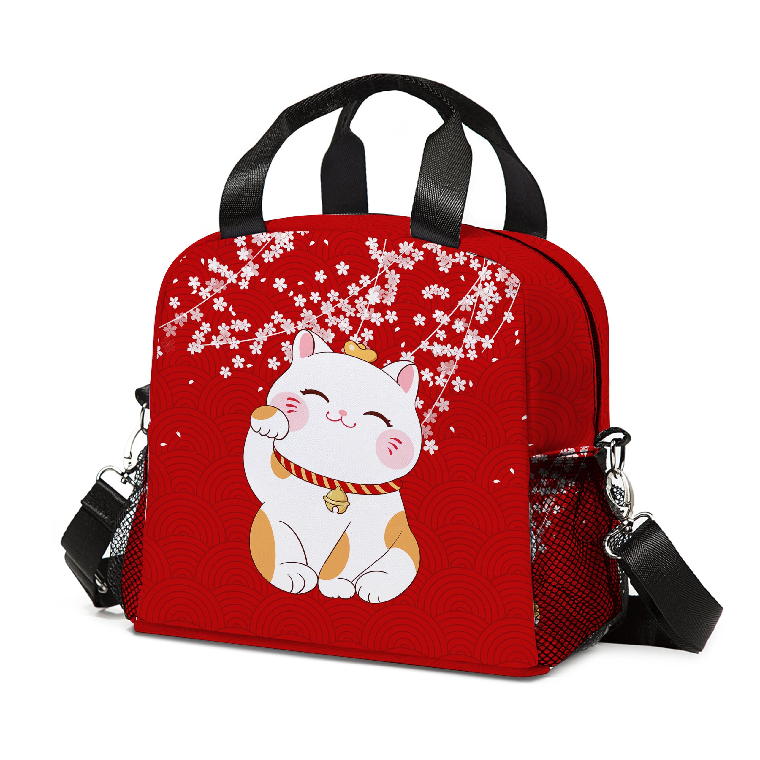 Cat Lunch Bag Reusable Insulated Lunch Box Large Capacity Meal Tote for Kids Women Men Cooler Bag Waterproof Adjustable Shoulder Strap Red Cats Lunch