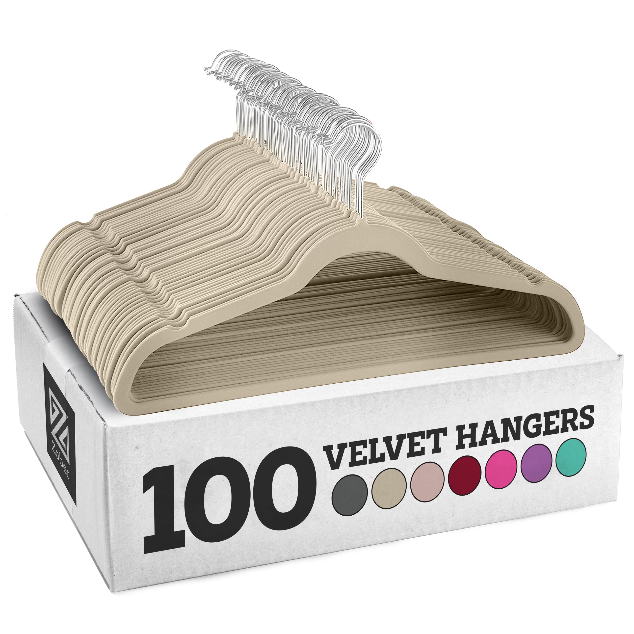 Zober Velvet Hangers 100 Pack Ivory Hangers for Coats, Pants & Dress