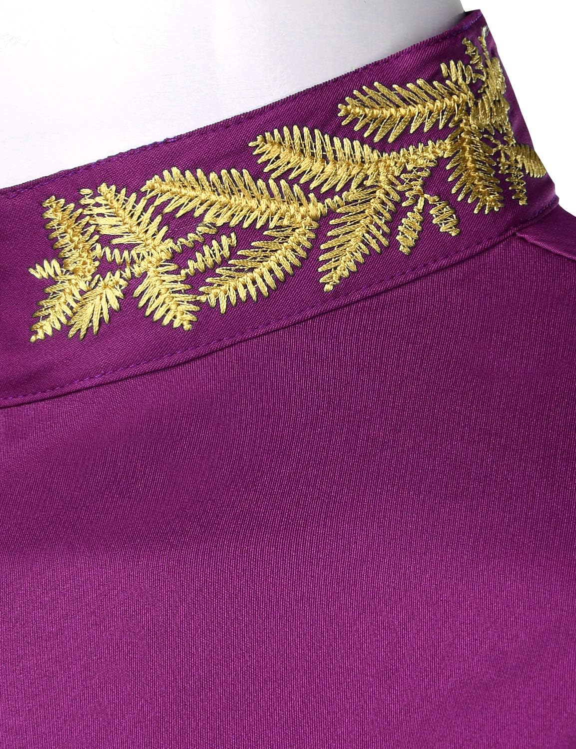 ZEROYAA Mens Hipster Gold Embroidery Mandarin Collar Slim Fit Long Sleeve Casual Dress Shirts - Image 4