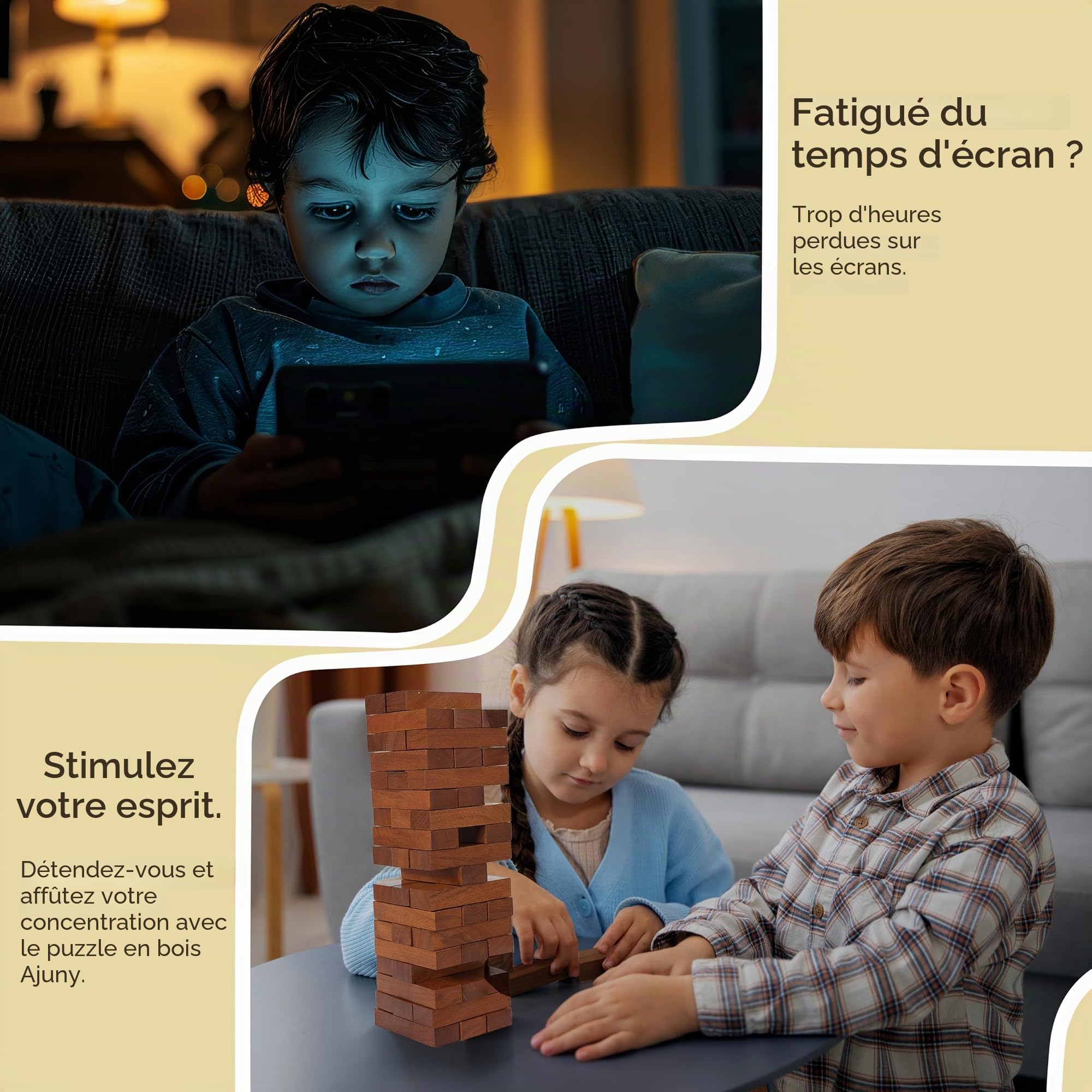 Ajuny Jeu Tumbling Tower en Bois, Tour Empilable 54 Blocs – Jeu d’Adresse & d’Équilibre pour Enfants et Adultes, Jeu de Société Familial pour Soirées Jeux, Camping et Plein Air, 29,2 cm