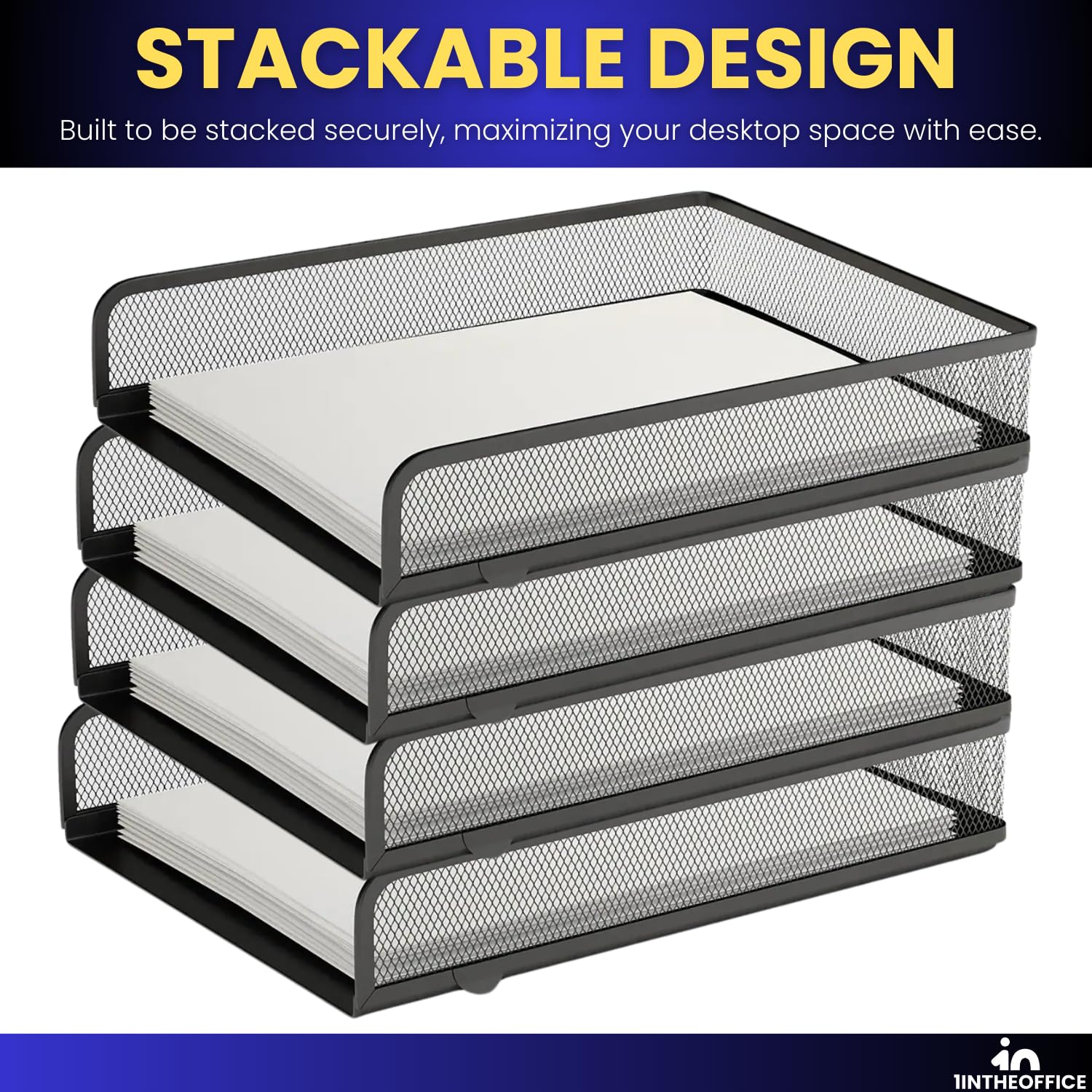 1 Intheoffice Desk Tray, Front Load Letter Tray, impilabile, confezione da 2