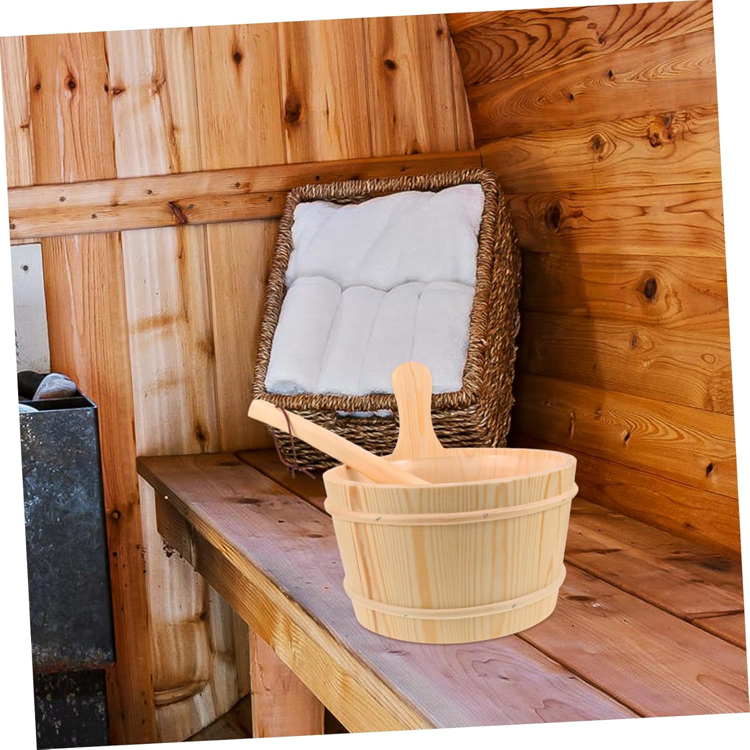 1set Wooden Sauna Bucket Set Natural Wood Scoop for Aesthetic and Practical Sauna Accessory for Family Hotel and Gym Use