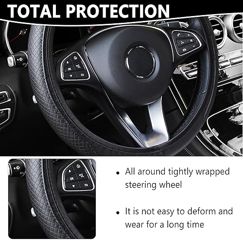 Miniatura 4 de Funda de cuero para volante, funda antideslizante para volante de automóvil para decoración de automóvil y protección de volante, funda universal de
