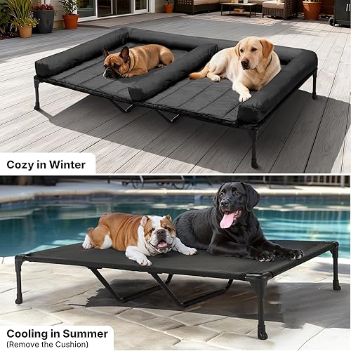 Miniatura 5 de Veehoo Camas elevadas refrescantes para perros + cojín doble impermeable para dos perros medianos, cuna elevada para mascotas con tapete de apoyo