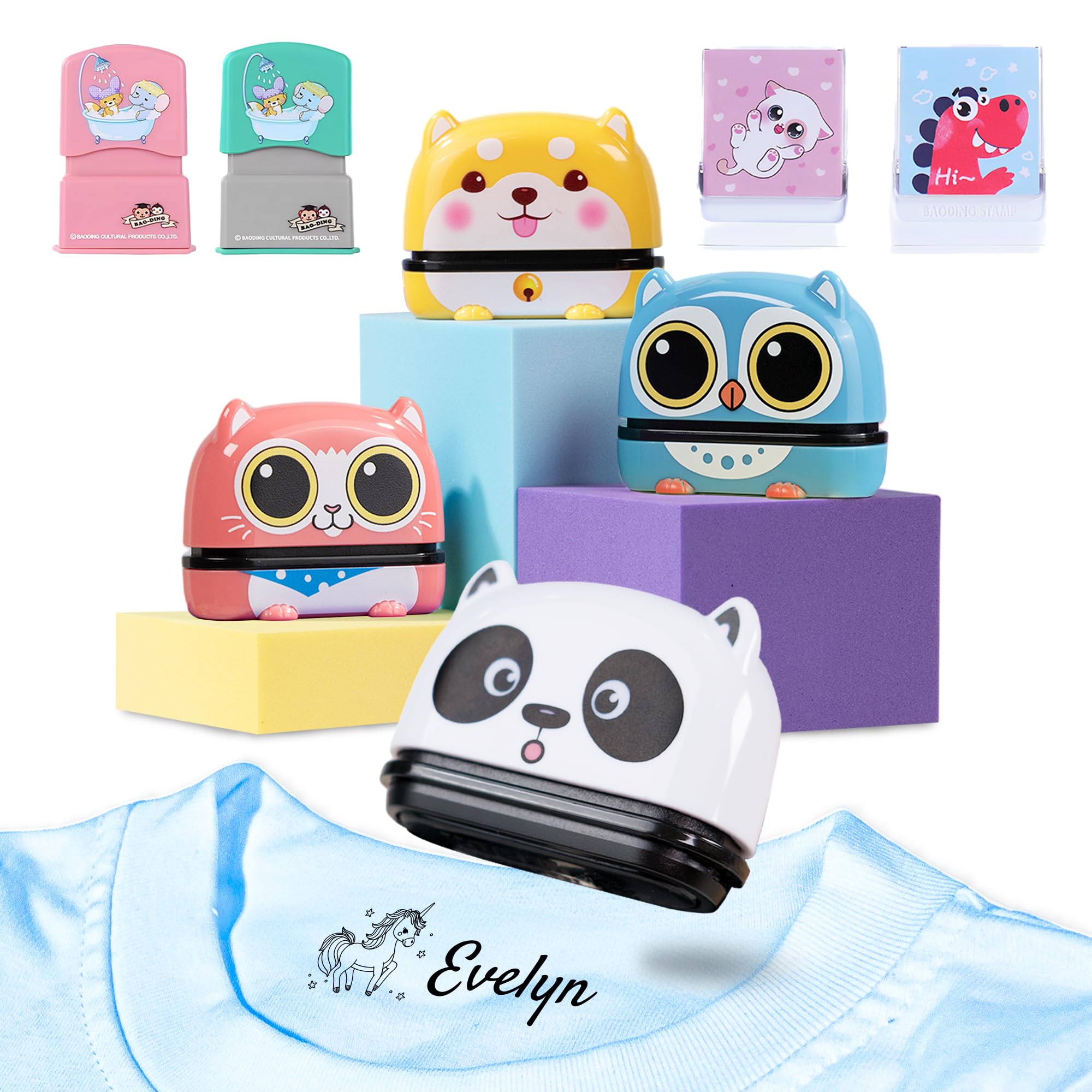 Sello Ropa Niños Personalizado, Easycosy Marcador Ropa Niños Impermeable, Sellos de Nombres Personalizados para Ropa, Libros y Objetos, Más de 40 Modelos y 5 Estilos