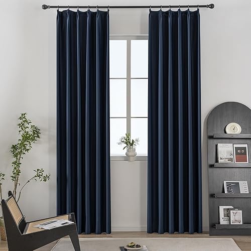 JADE POKE Cortinas plisadas opacas de color azul marino, cortinas plisadas para dormitorio, sala de estar, ventana de patio, puerta de patio,