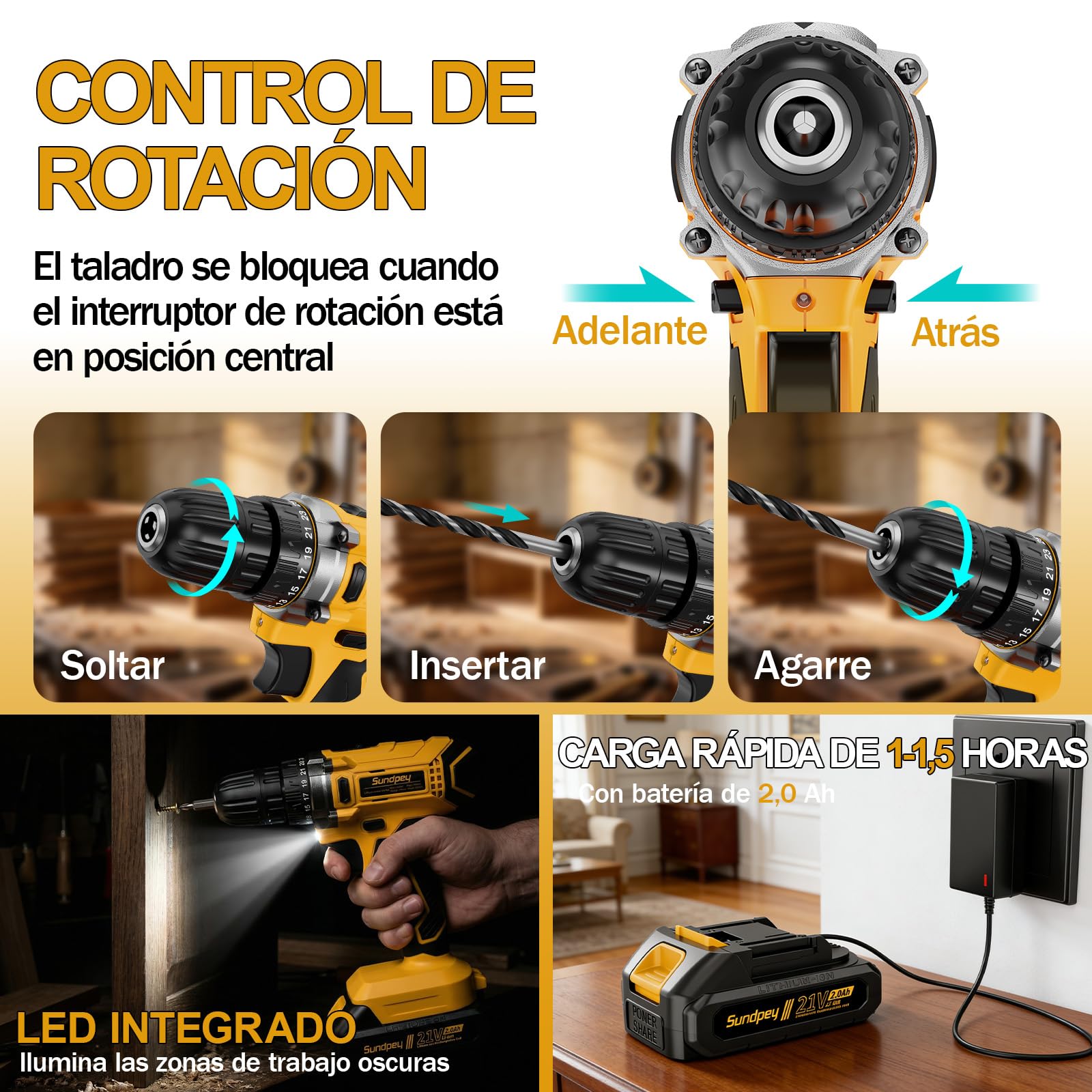 Caja de Herramientas 267 Piezas con Taladro Inalámbrico 21V, Taladro Atornillador y Batería 2.0 Ah, Juego Herramientas Eléctricas y Manuales para Bricolaje en Hogar, Maletín Organizador con Cajones