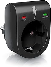 Arendo - Presa di protezione anti sbalzi di tensione - Antifulmine - fino a 3500 W - IP 20 - Sicura prese integrata - Colore nero opaco
