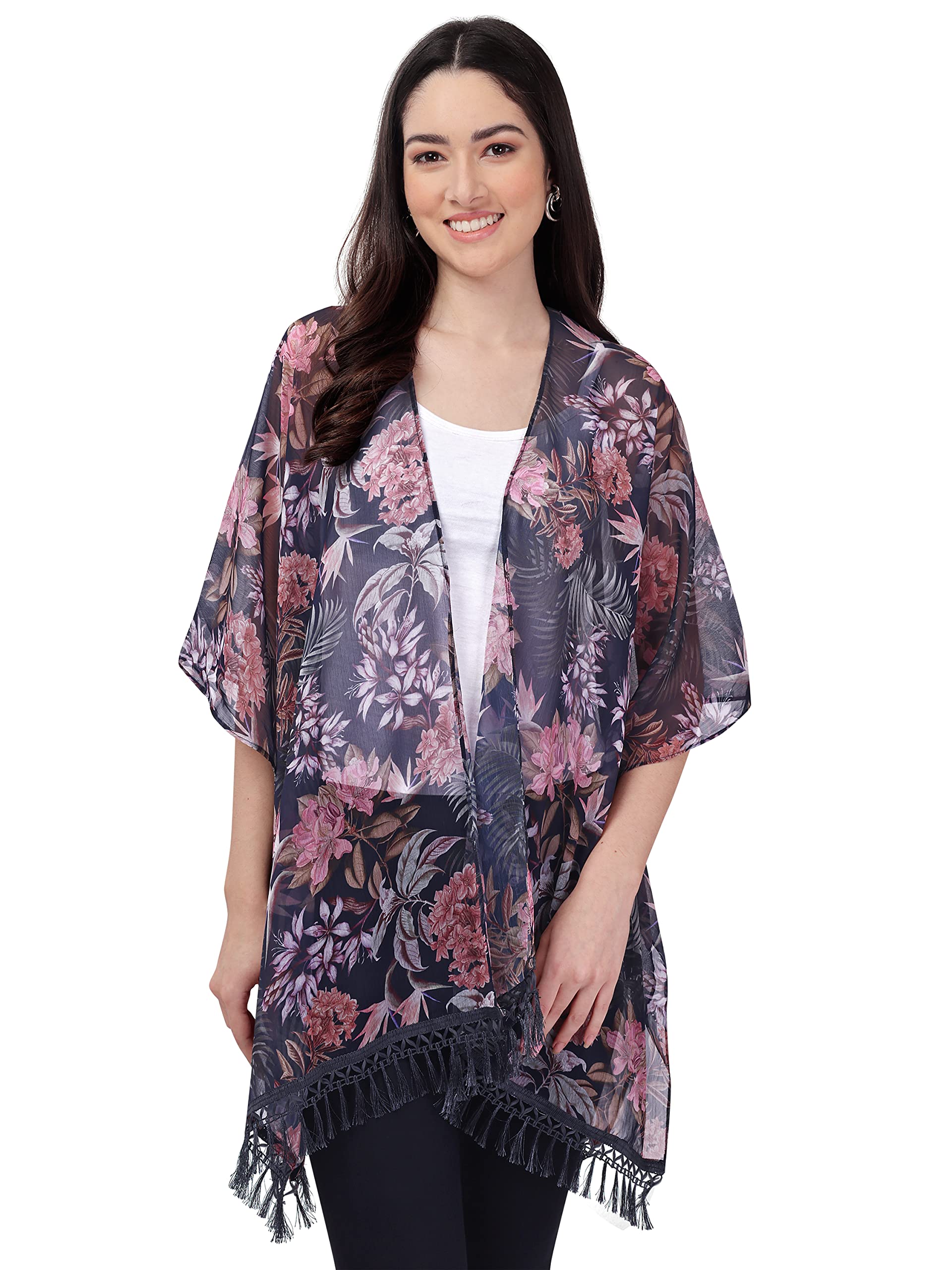 fbella Women Black Chiffon Kimono Shrug-picture-11