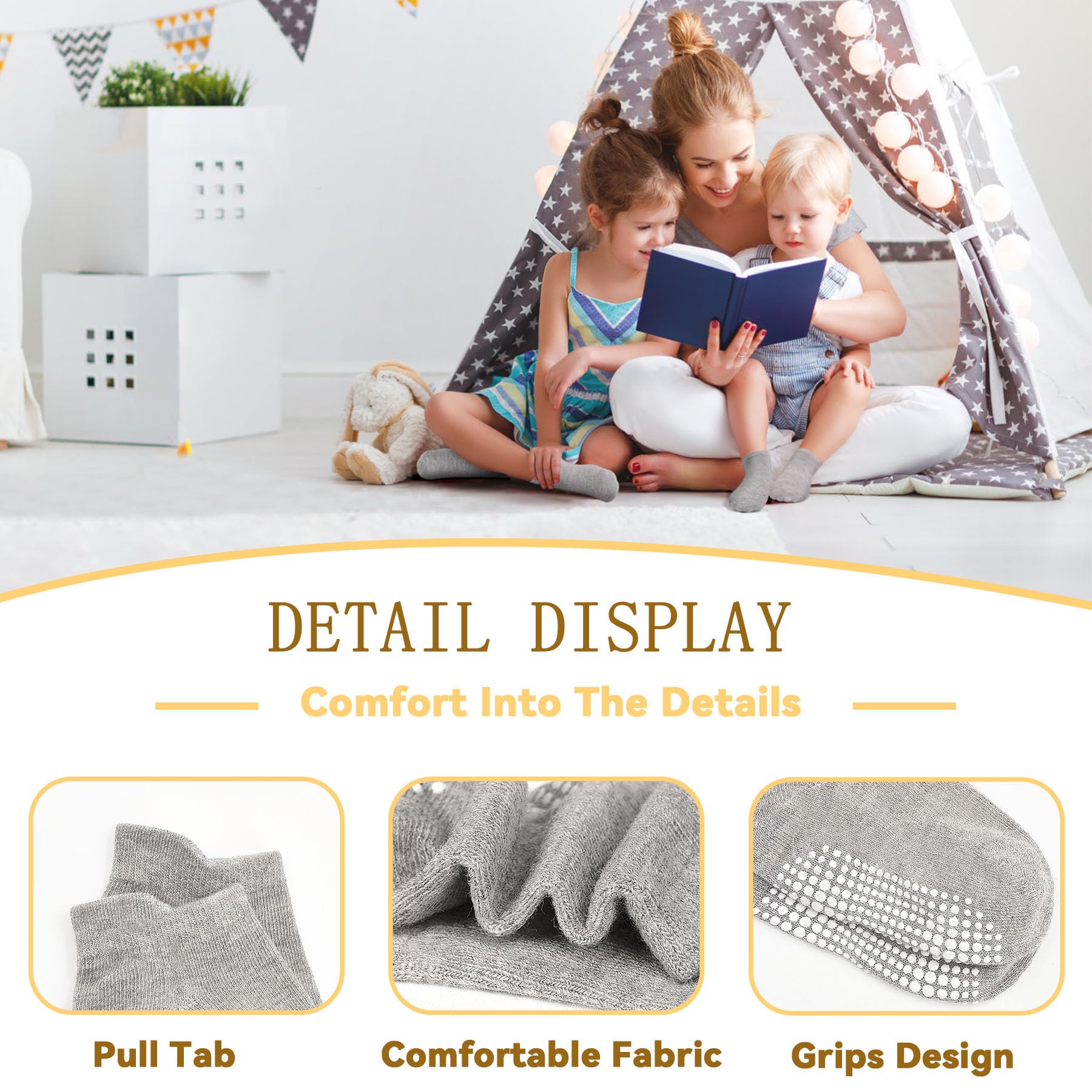 HYCLES 15 Pairs Toddler Socks, Kids Grip Socks for 6-12 Month 1-7 Years Non Slip Ankle Sock for Baby Boys Girls